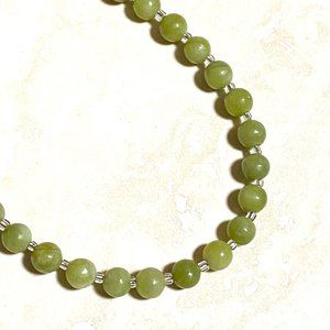 Serpentine Stone Beaded Necklace, Genuine Gemstone Stackable Layering Necklace